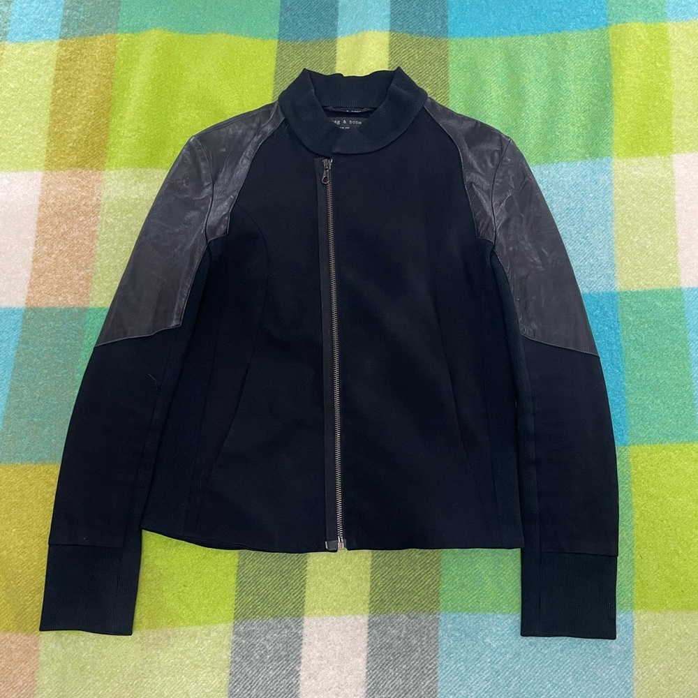 Rag & Bone Leather Trim Moto Biker Jacket Womens Black Women’s